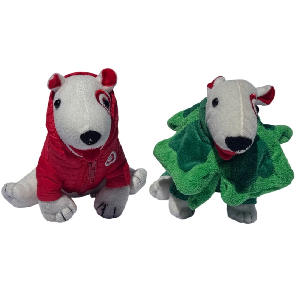 Target Bullseye Dog Plush Set Red Puffer Coat & Green Clover Costume